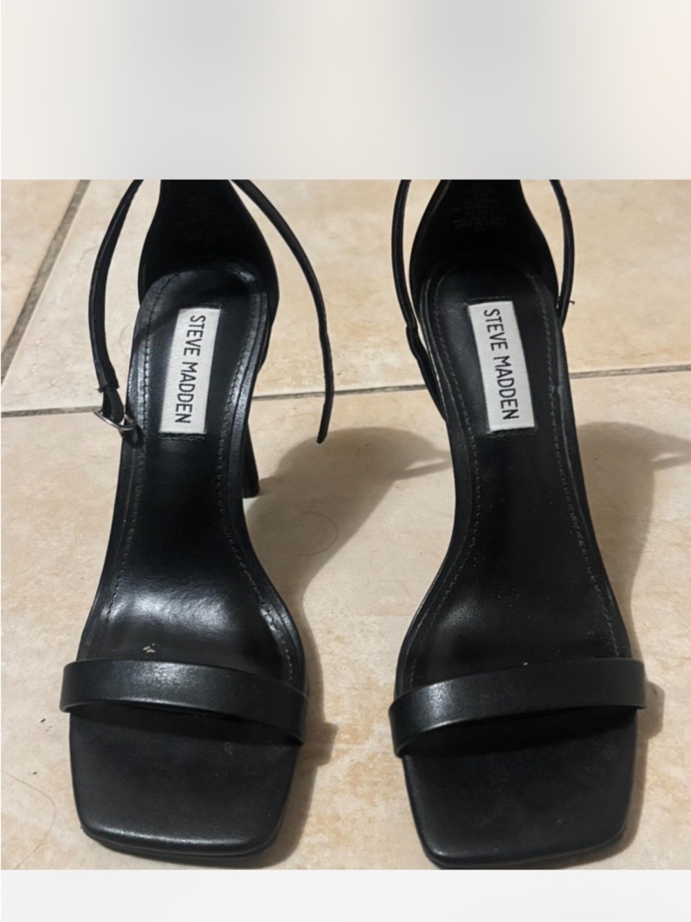 Steve Madden Black Square-Toe Ankle-Strap Heels
